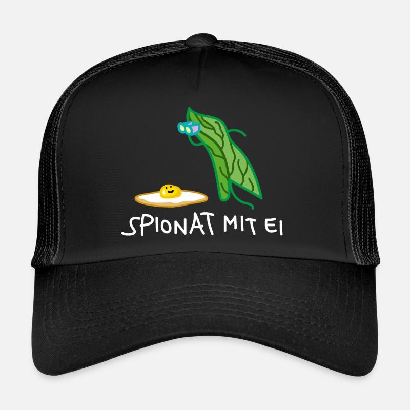 Spinat Humor mit Ei - Trucker Cap - Schwarz/Schwarz