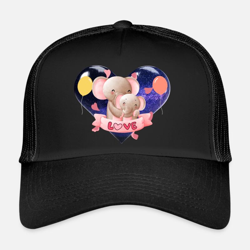 Maman éléphant et son bébé - Casquette trucker  - noir/noir