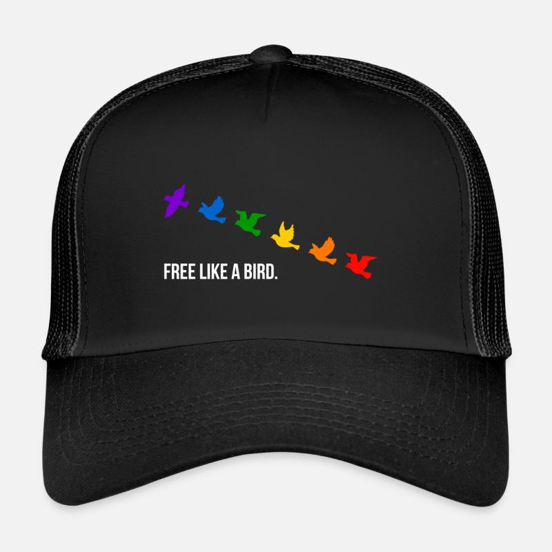 Libre comme un oiseau, aux couleurs de l’arc-en-ciel - Blanc Casquette trucker 