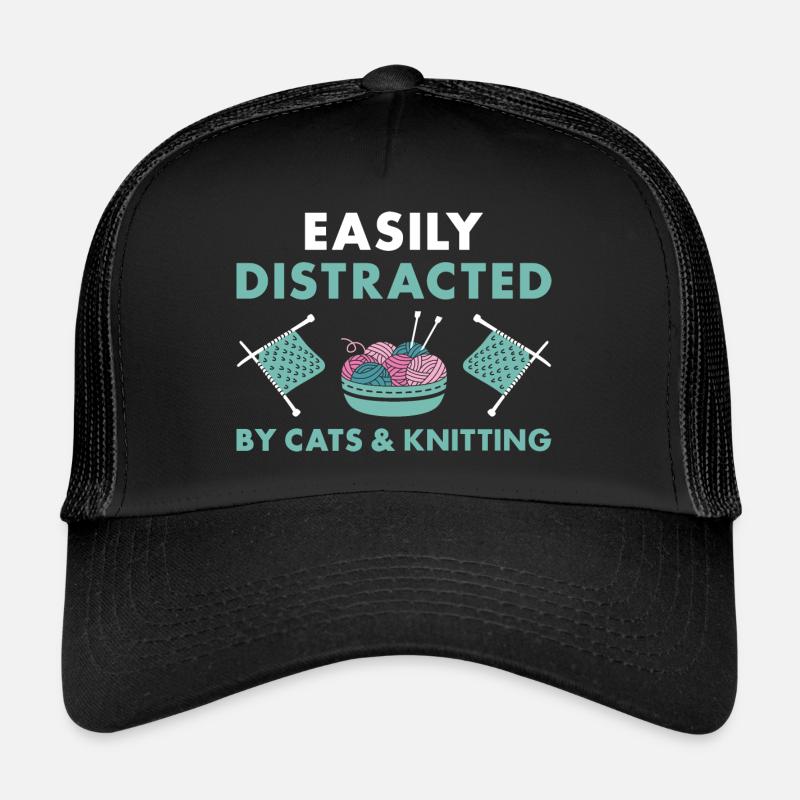 Knitter Easily Distracted By Cats And Knitting - Trucker Cap - Schwarz/Schwarz
