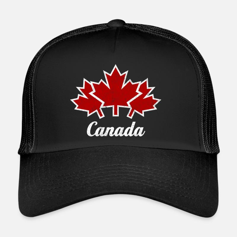 CANADA, KANADA 3 AHORNBLÄTTER USED - Trucker Cap - Schwarz/Schwarz