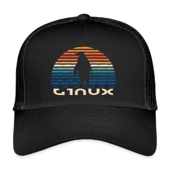 Linux Pinguin Vintage - Trucker Cap - Schwarz/Schwarz - Vorne