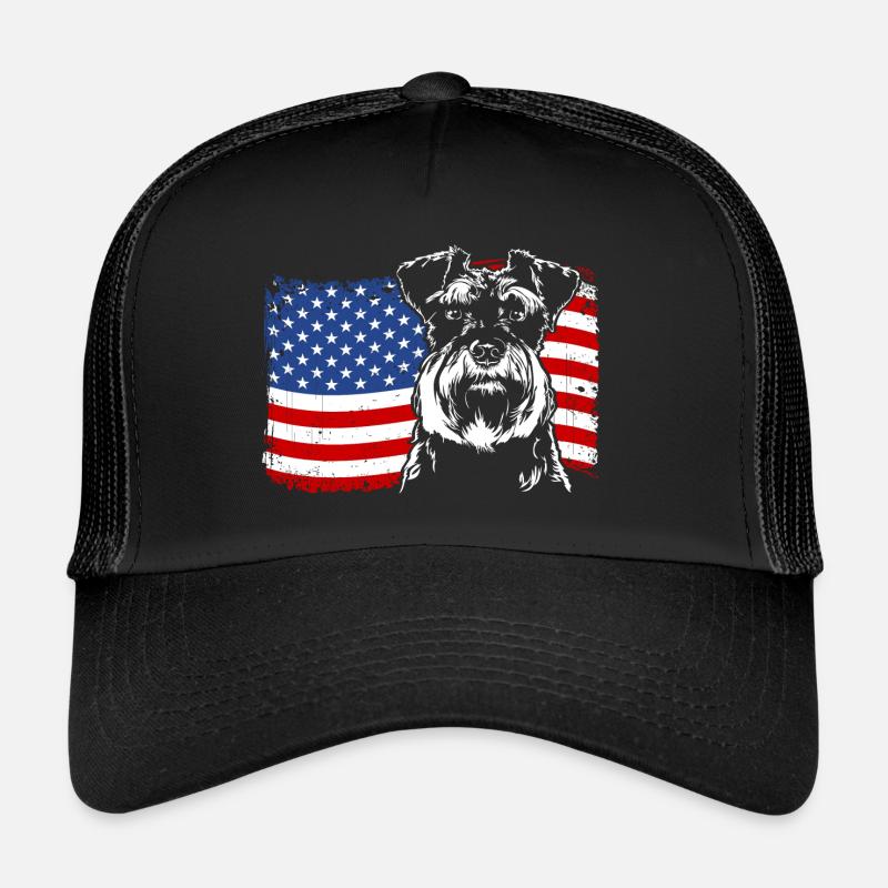 Zwergschnauzer Amerika Fahne Hunde Wilsigns - Trucker Cap - Schwarz/Schwarz