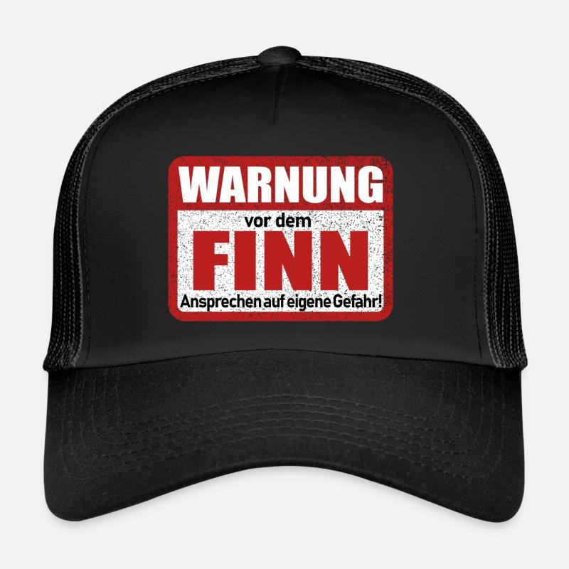 Finn Name Lustiges Warnschild - Trucker Cap - Schwarz/Schwarz