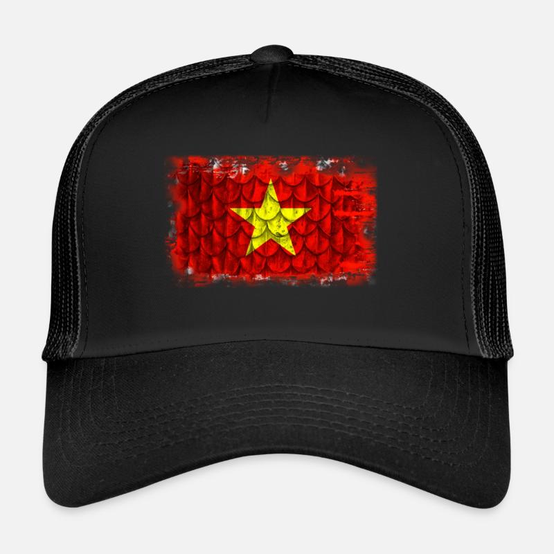 Vietnam Flagge mit Federn - Trucker Cap - Schwarz/Schwarz