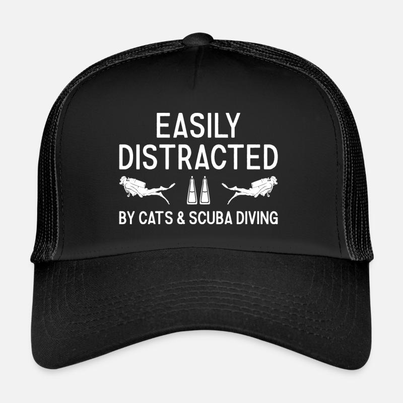 Scuba Diver Distracted By Cats And Scuba Diving - Trucker Cap - Schwarz/Schwarz