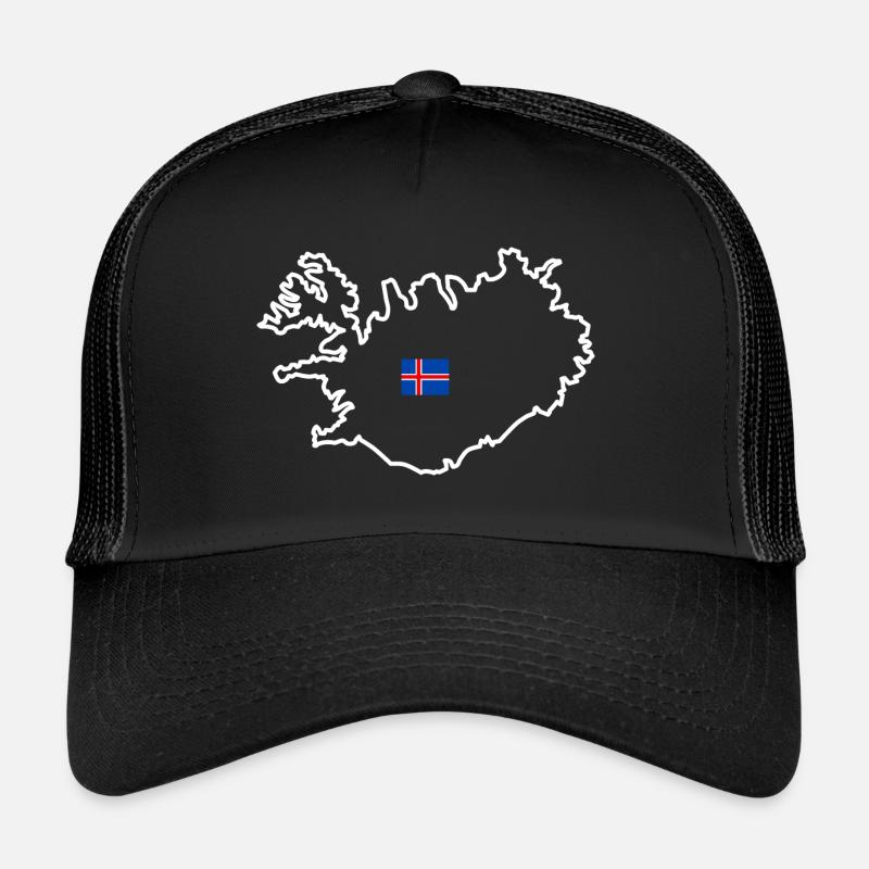 Islande - Contour de l’île (blanc) - Casquette trucker  - noir/noir