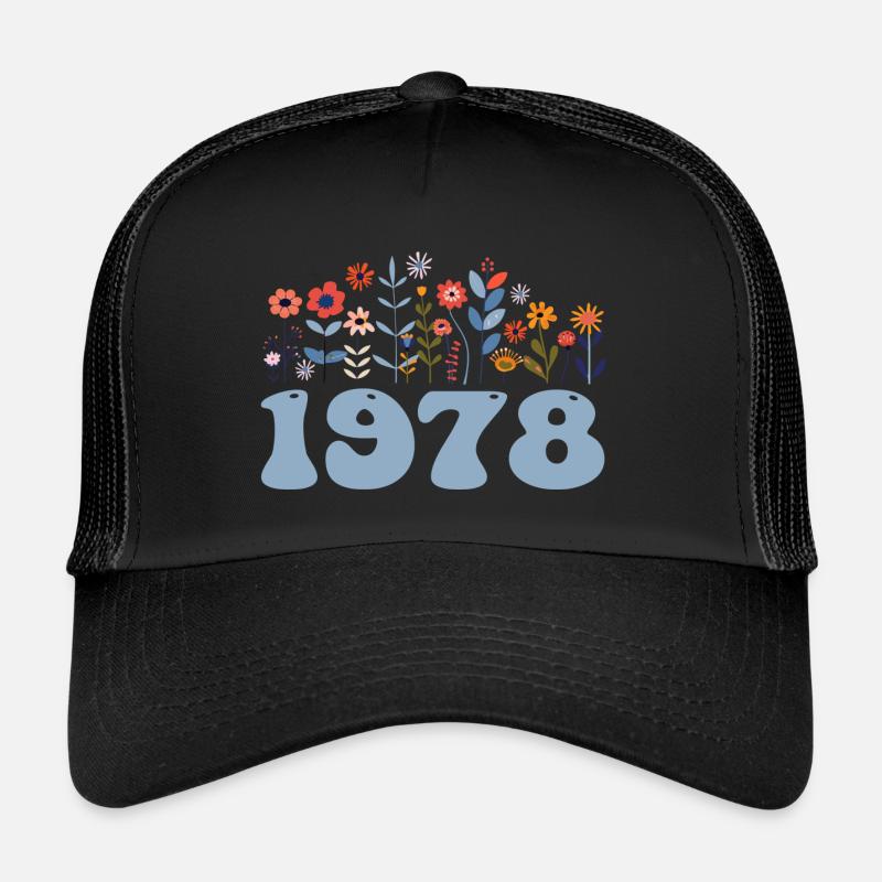 1978 Blumenmuster 1978 Blumen-thema Blumen 1978 - Trucker Cap - Schwarz/Schwarz