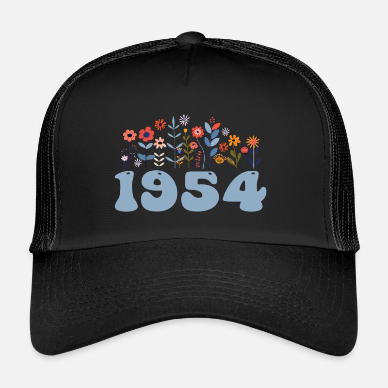 1954 Blumenmuster 1954 Blumen-thema Blumen 1954 - Trucker Cap - Schwarz/Schwarz