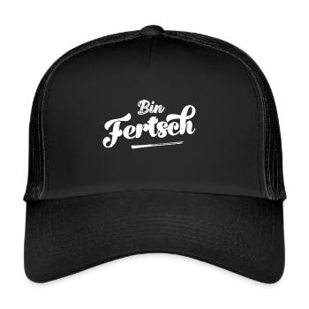 Fertsch Sachse Sachsen Sächsisch Ostendeutschland - Trucker Cap - Schwarz/Schwarz - Vorne