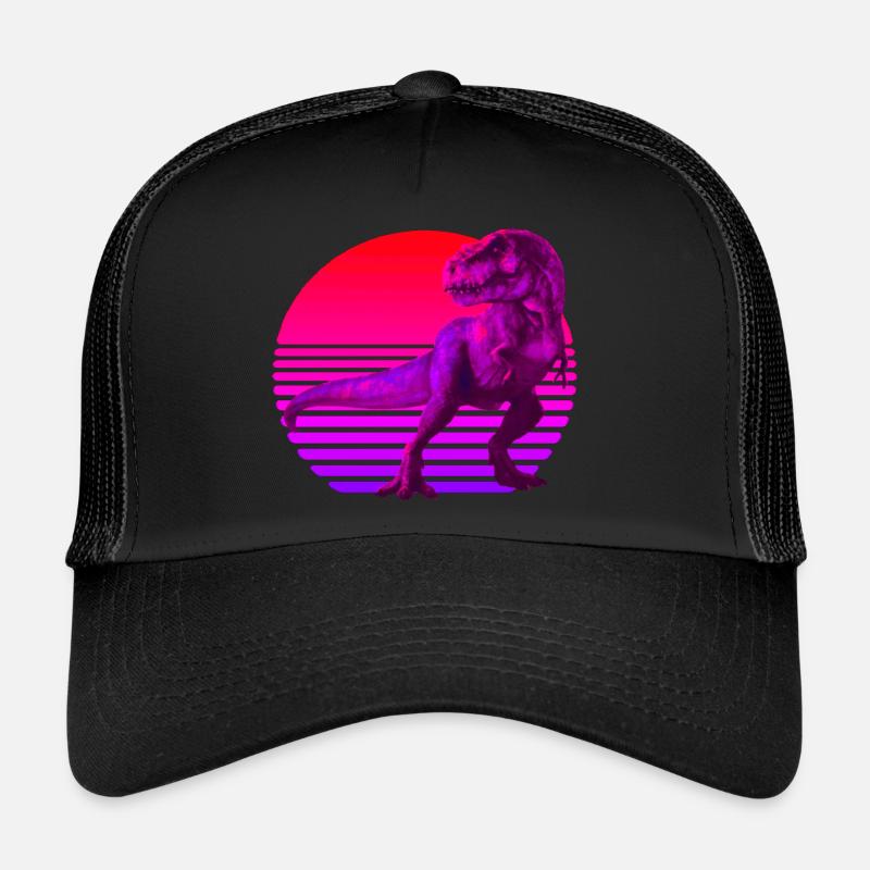 Retrowave Sunset with TRex - Trucker Cap - black/black