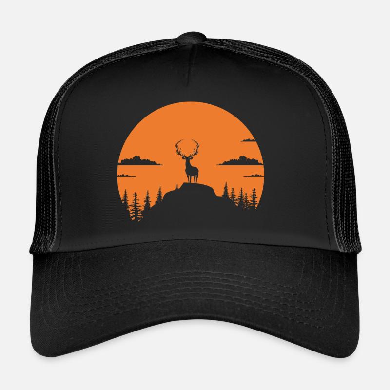 ein Reh mit prächtigen im Wald - Trucker Cap - Schwarz/Schwarz