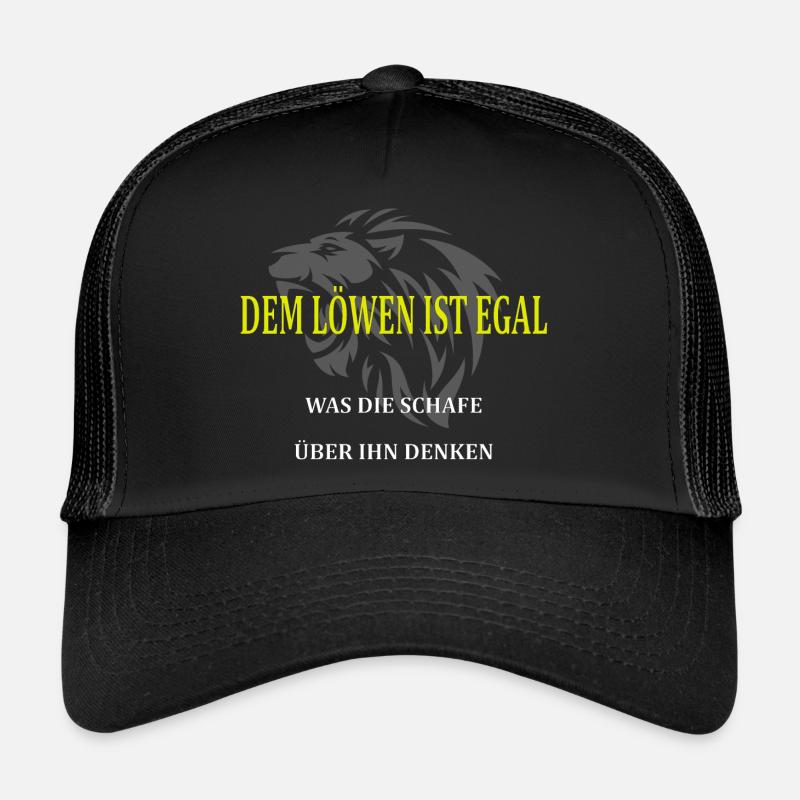 Löwe, Spruch, Weißheit - Trucker Cap - Schwarz/Schwarz