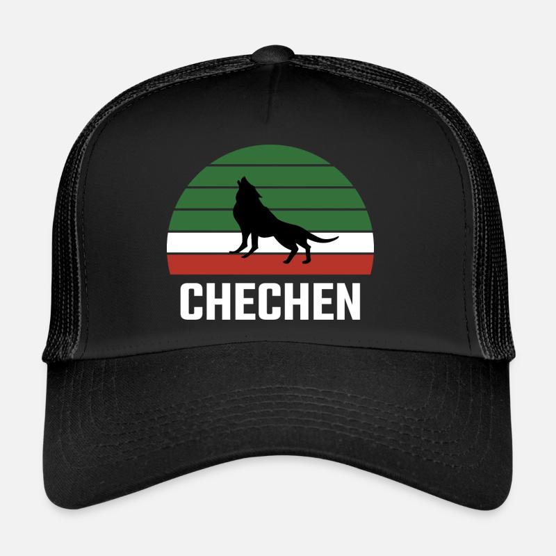 Chechnya Chechen Tschetschenien Borz Wolf Flagge - Trucker Cap - Schwarz/Schwarz