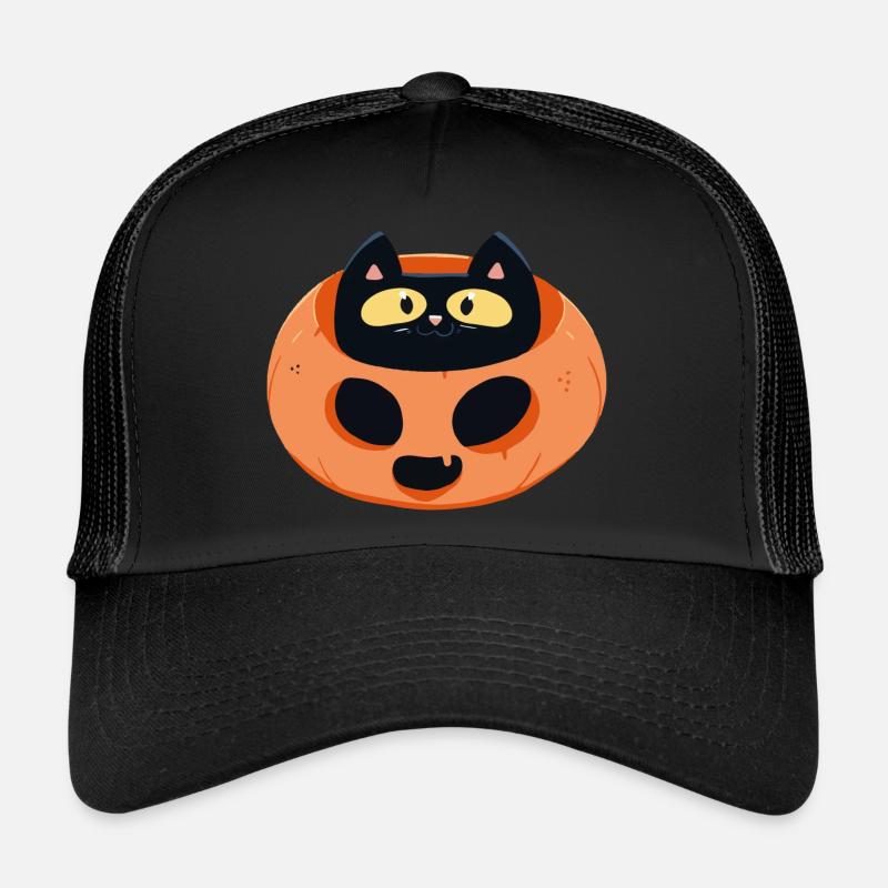Chat citrouille - Casquette trucker  - noir/noir