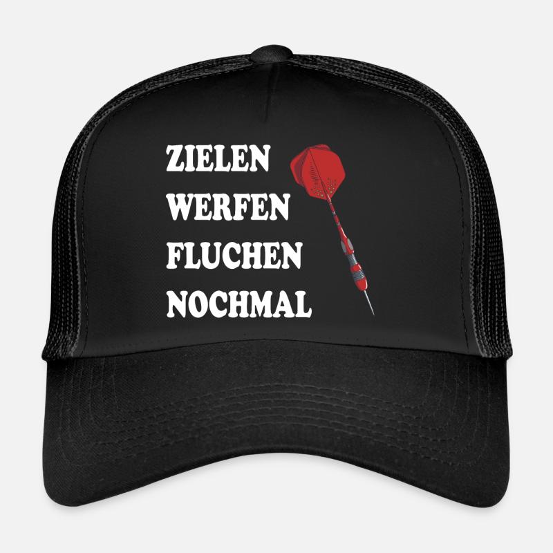 Darts Zielen Werfen Fluchen Nochmal Spruch - Trucker Cap - Schwarz/Schwarz