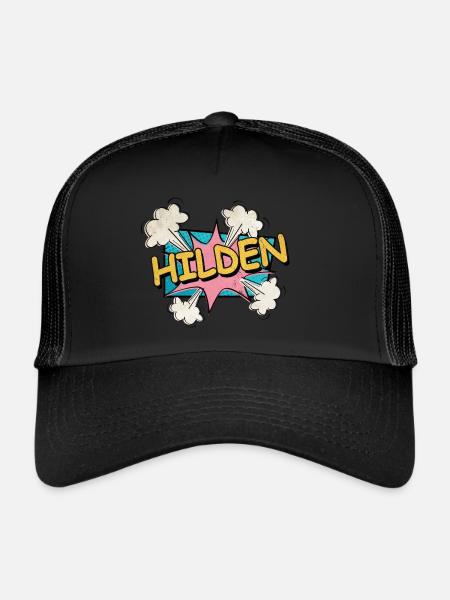 Hilden Germany City Font Pop Art Comic - Trucker Cap - black/black - Front