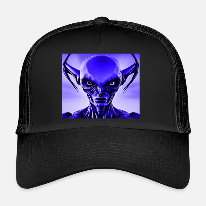 Alien with Green Eyes Design - Blue - Trucker Cap - black/black