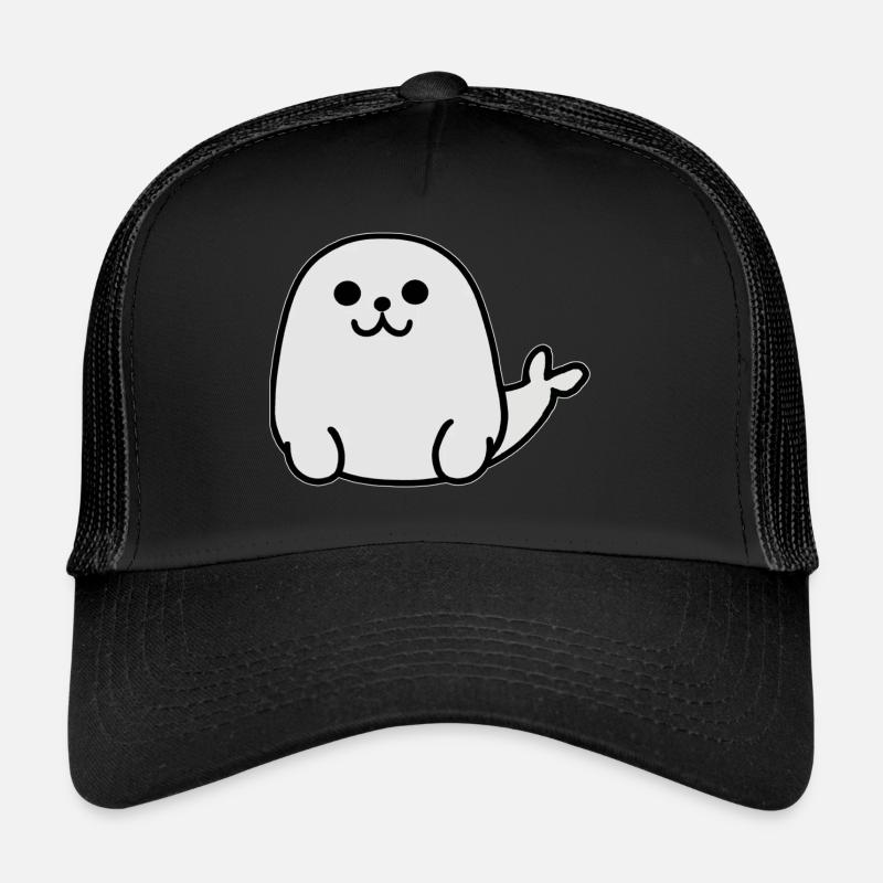 Süße Charmante Weiße Robbe - Trucker Cap - Schwarz/Schwarz