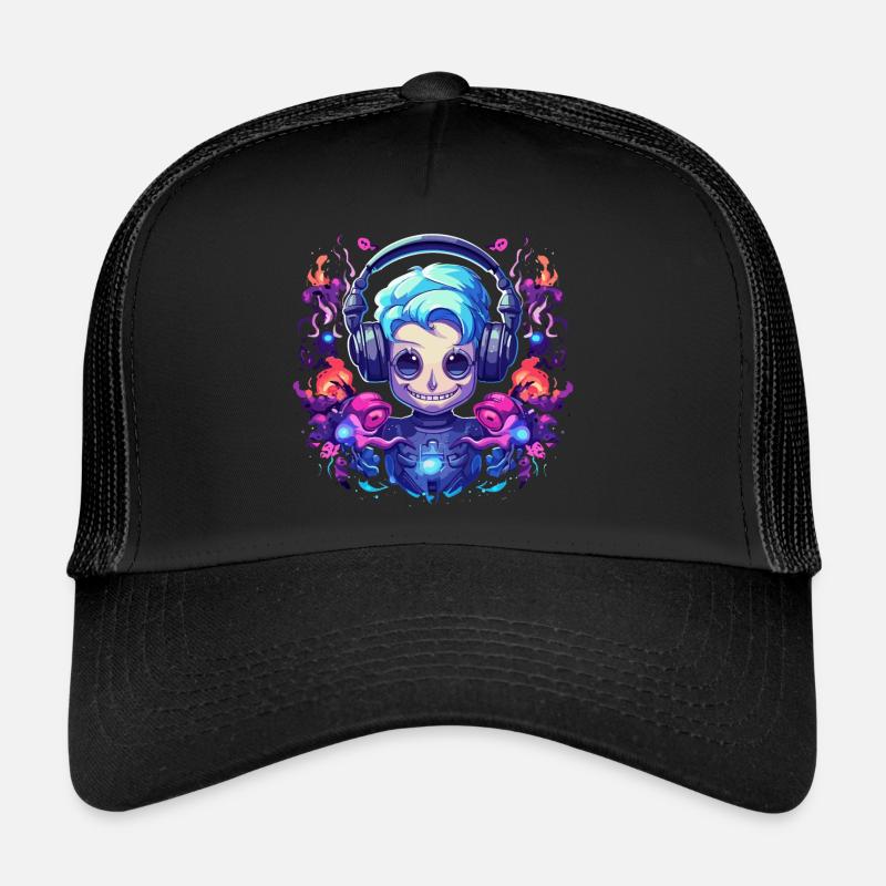 Synthwave Robot Girl Design - Trucker Cap - black/black