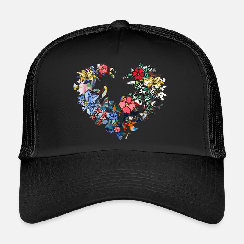 Coeur de fleur, Fleurs,Floral, Fleur - Casquette trucker  - noir/noir