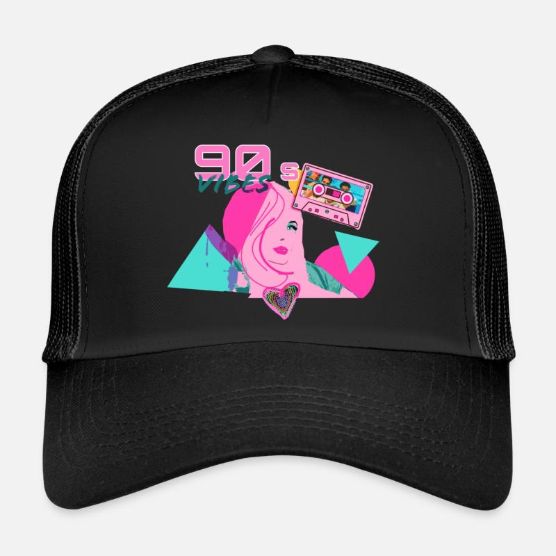 retro, 90's,90er,vibes, neon, kassette - Trucker Cap - Schwarz/Schwarz