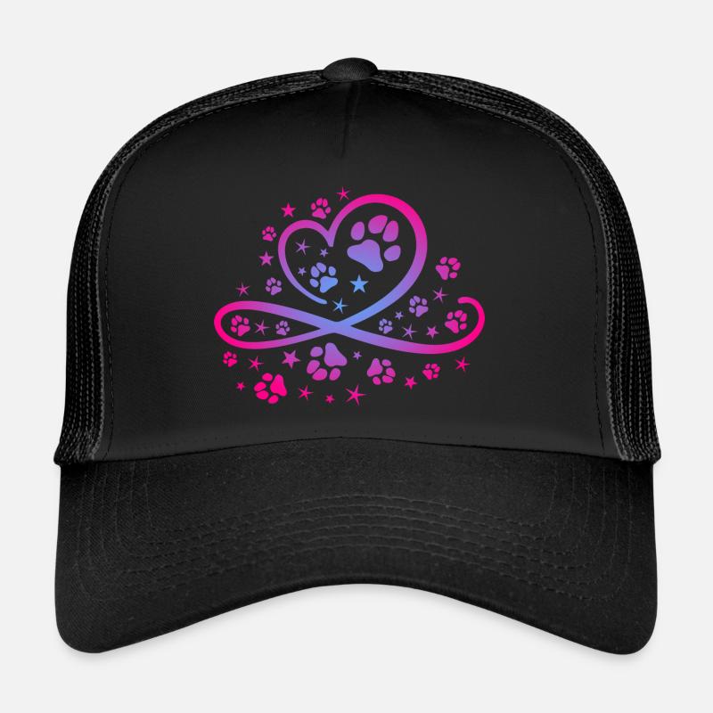 Herz mit Pfötchen und Sternen - Trucker Cap - Schwarz/Schwarz
