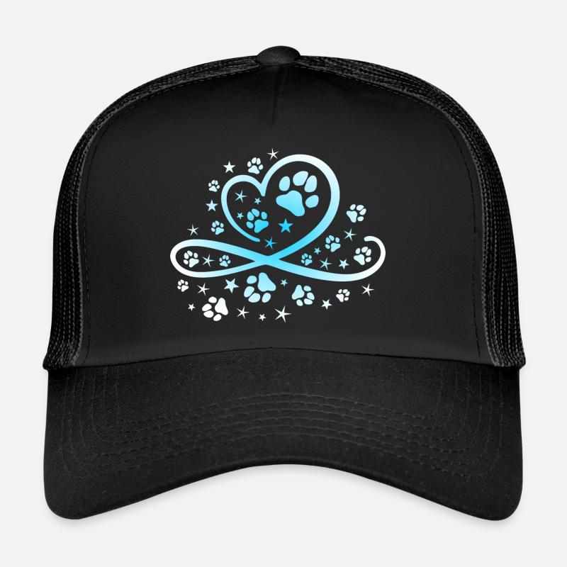 Herz mit Pfötchen und Sternen - Trucker Cap - Schwarz/Schwarz