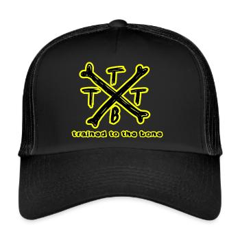 trained to the bone crossbones Bodybuilding gelb - Trucker Cap - Schwarz/Schwarz - Vorne