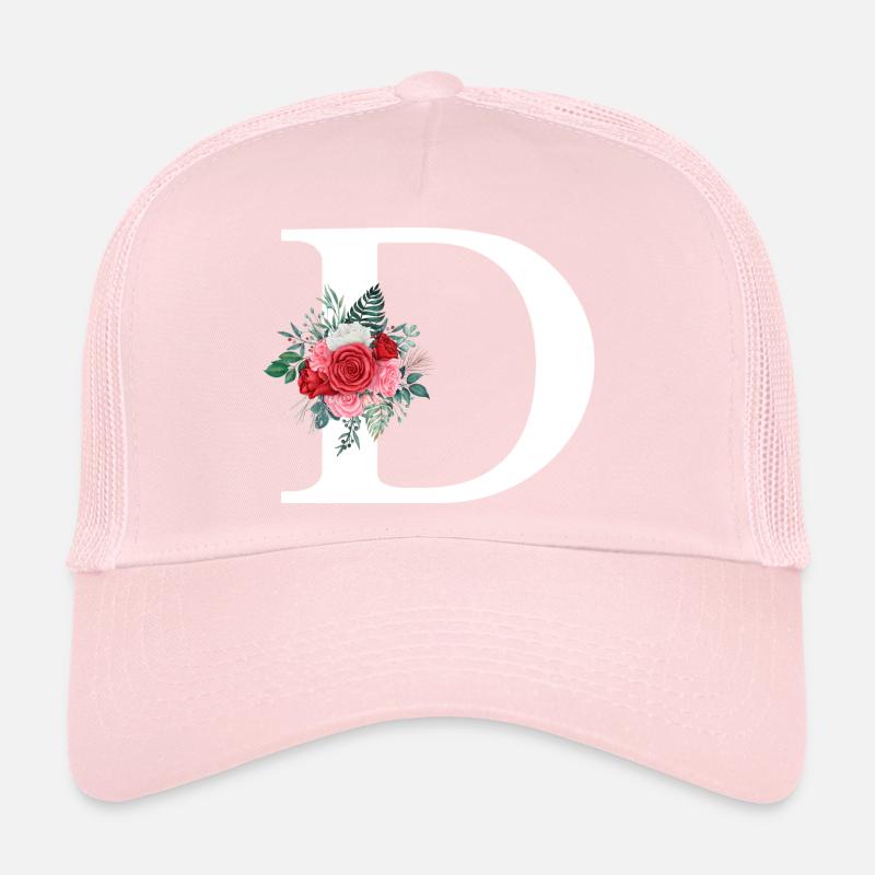Roter Blumenbuchstabe D Trucker Cap
