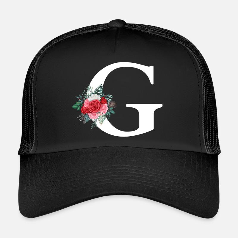 Roter Blumenbuchstabe G Trucker Cap