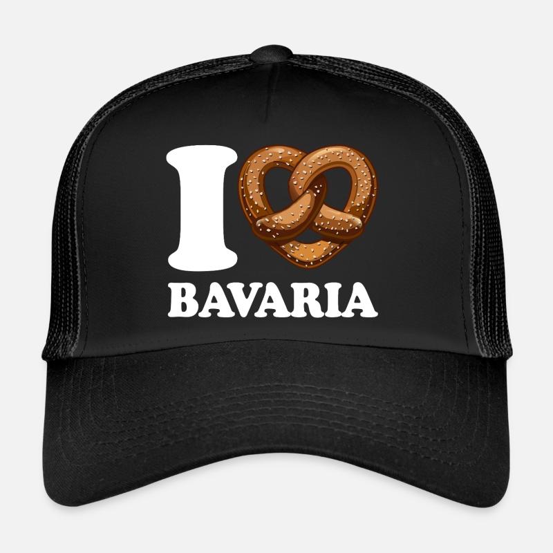 I Love Bavaria Brezel - Herz - Spruch - Trucker Cap - Schwarz/Schwarz