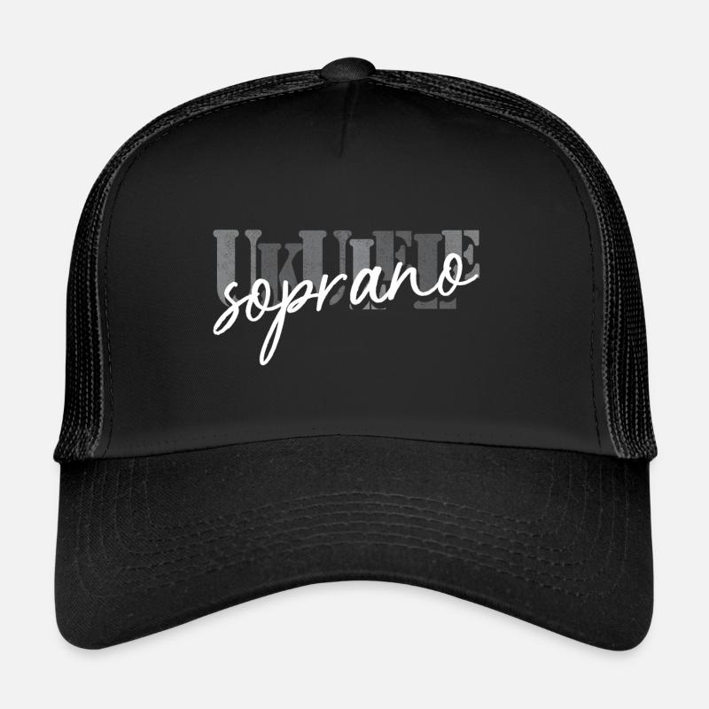 Sopran Ukulele schwarz weiß Trucker Cap