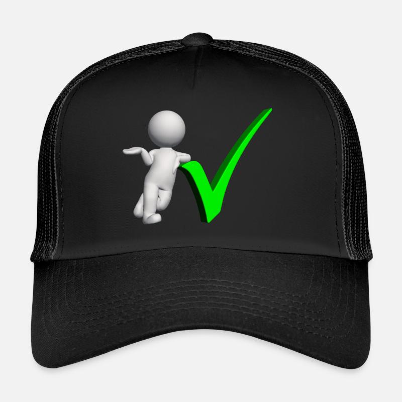 3D Figur mit grünem Häkchen - Trucker Cap - Schwarz/Schwarz
