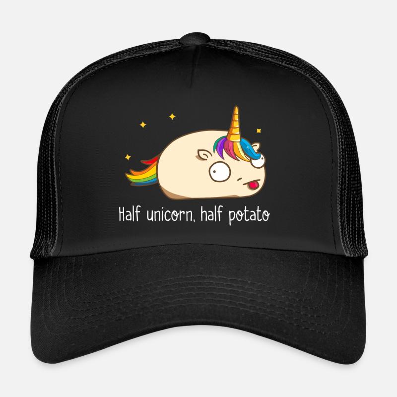 Half Unicorn Half Potato Funny Graphic - Trucker Cap - black/black