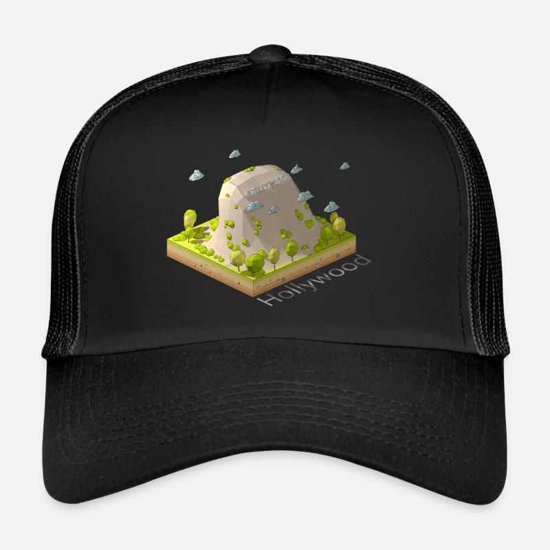 Geometrisches Low-Poly-Hollywood-Zeichen - Trucker Cap - Schwarz/Schwarz