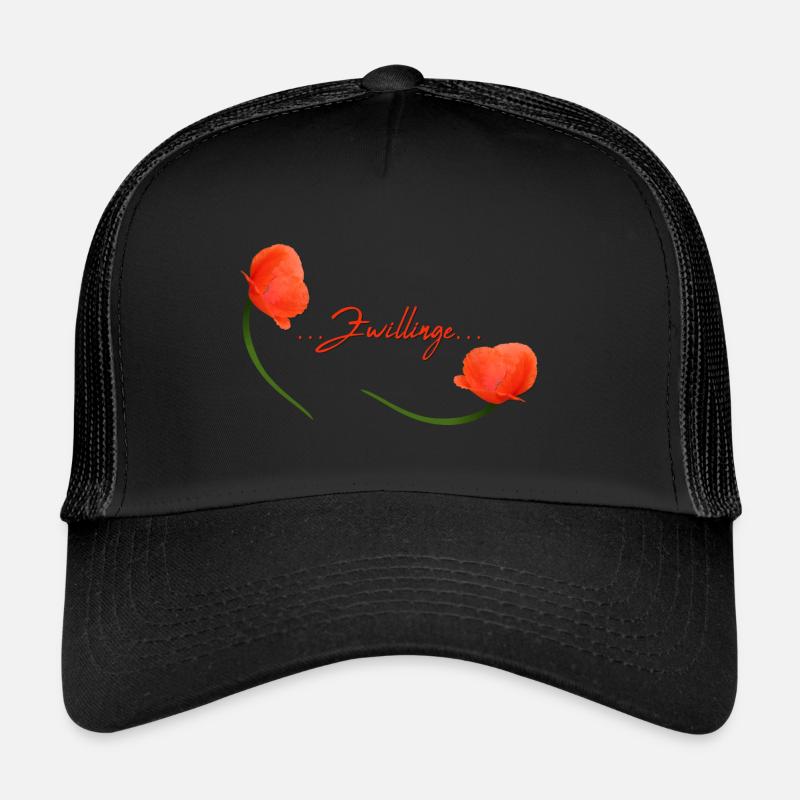 Zwillinge Mohn Klatschmohn Sternzeichen Zwillinge - Trucker Cap - Schwarz/Schwarz