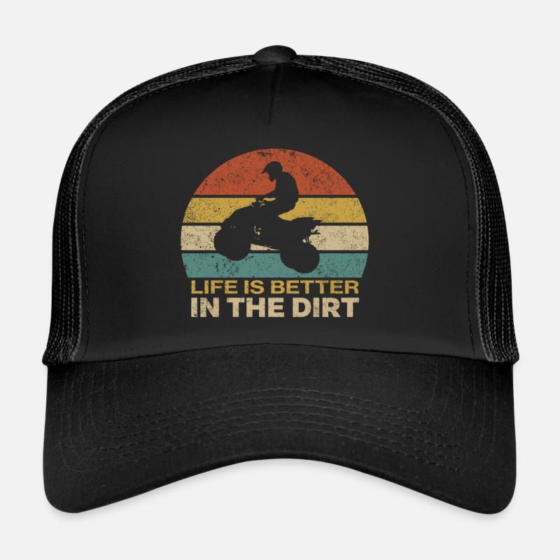 Quad ATV Spruch Retro - Trucker Cap - Schwarz/Schwarz