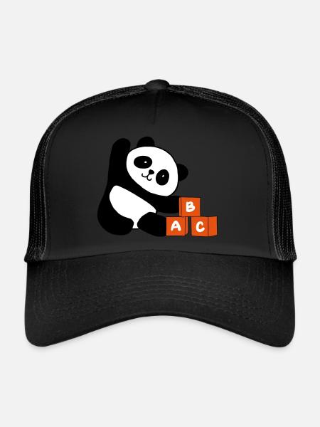 Cubic panda with letters - Trucker Cap - black/black - Front
