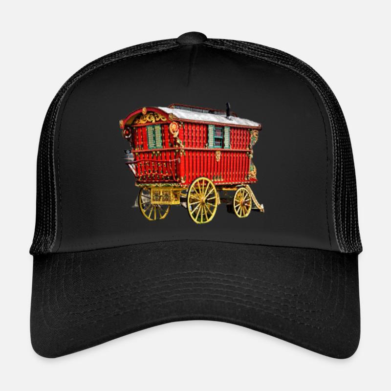 caravane gitane vardo, chariot fait à la main - Casquette trucker  - noir/noir