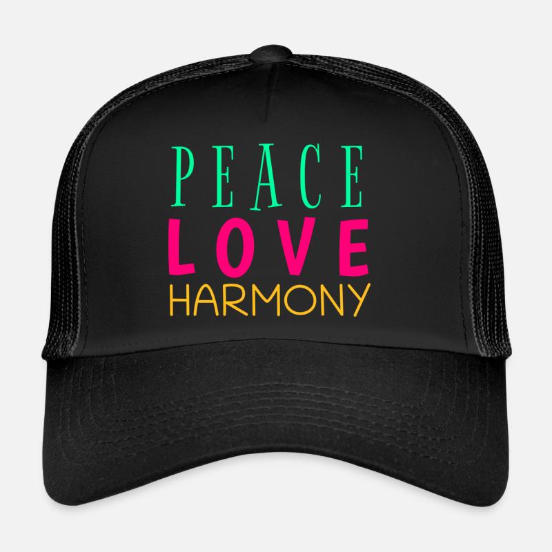 Peace, Love & Harmony - Trucker Cap - Schwarz/Schwarz