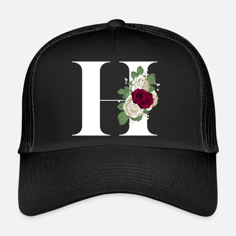 lettre H fleuris - Casquette trucker  - noir/noir