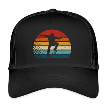 Skateboarder Skateboard Skate Skater Retro Skate - Trucker Cap - Schwarz/Schwarz - Vorne