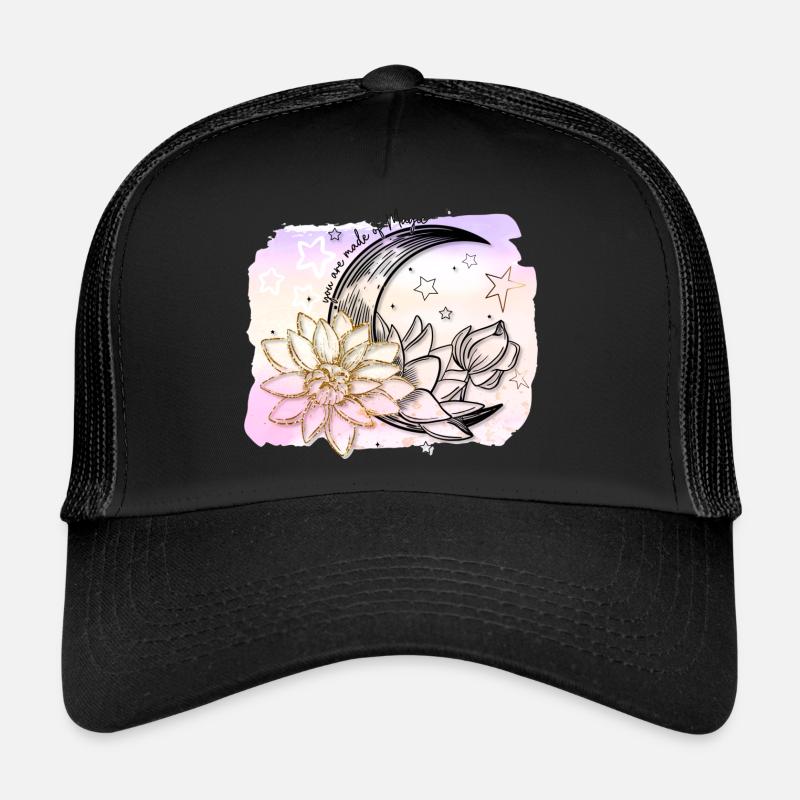 Croissant de lune avec des fleurs et des étoiles Casquette trucker 