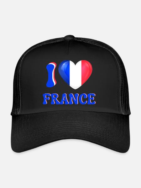 I love France Blue White Red Flag Heart - Trucker Cap - black/black