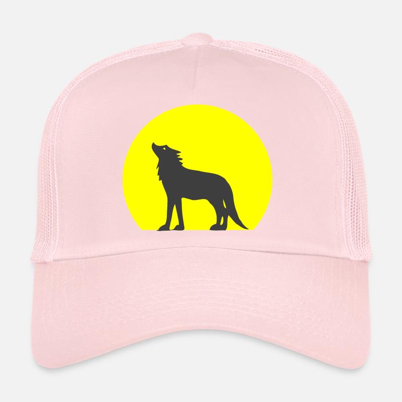 silhouette wolf and moon Trucker Cap
