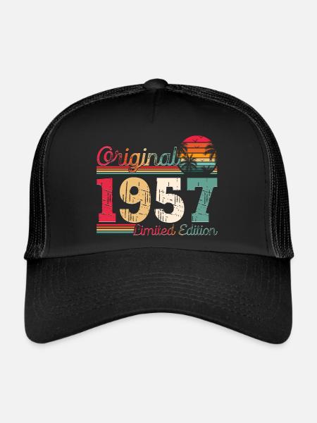 Né en 1957 66ème anniversaire Cadeau homme / femme - Casquette trucker  - noir/noir - Devant