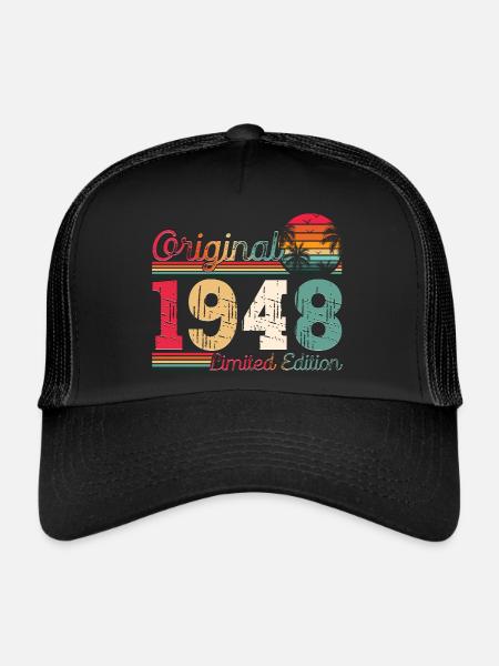 Né en 1948 75e anniversaire Cadeau homme / femme - Casquette trucker  - noir/noir - Devant