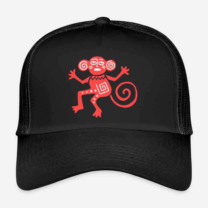 Altes mexikanisches Symbol, Affe, Äffchen - Trucker Cap - Schwarz/Schwarz