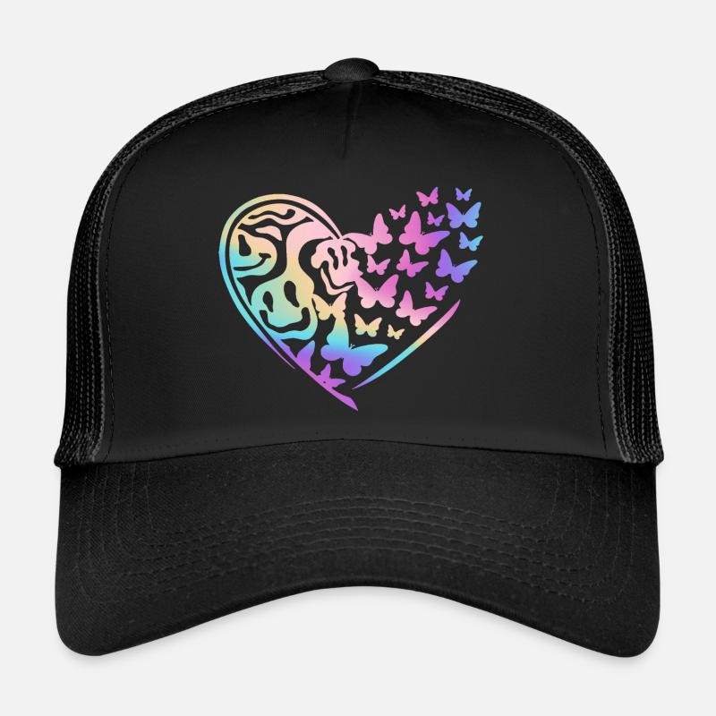 Herzlächeln und Schmetterlinge im Regenbogen - Trucker Cap - Schwarz/Schwarz